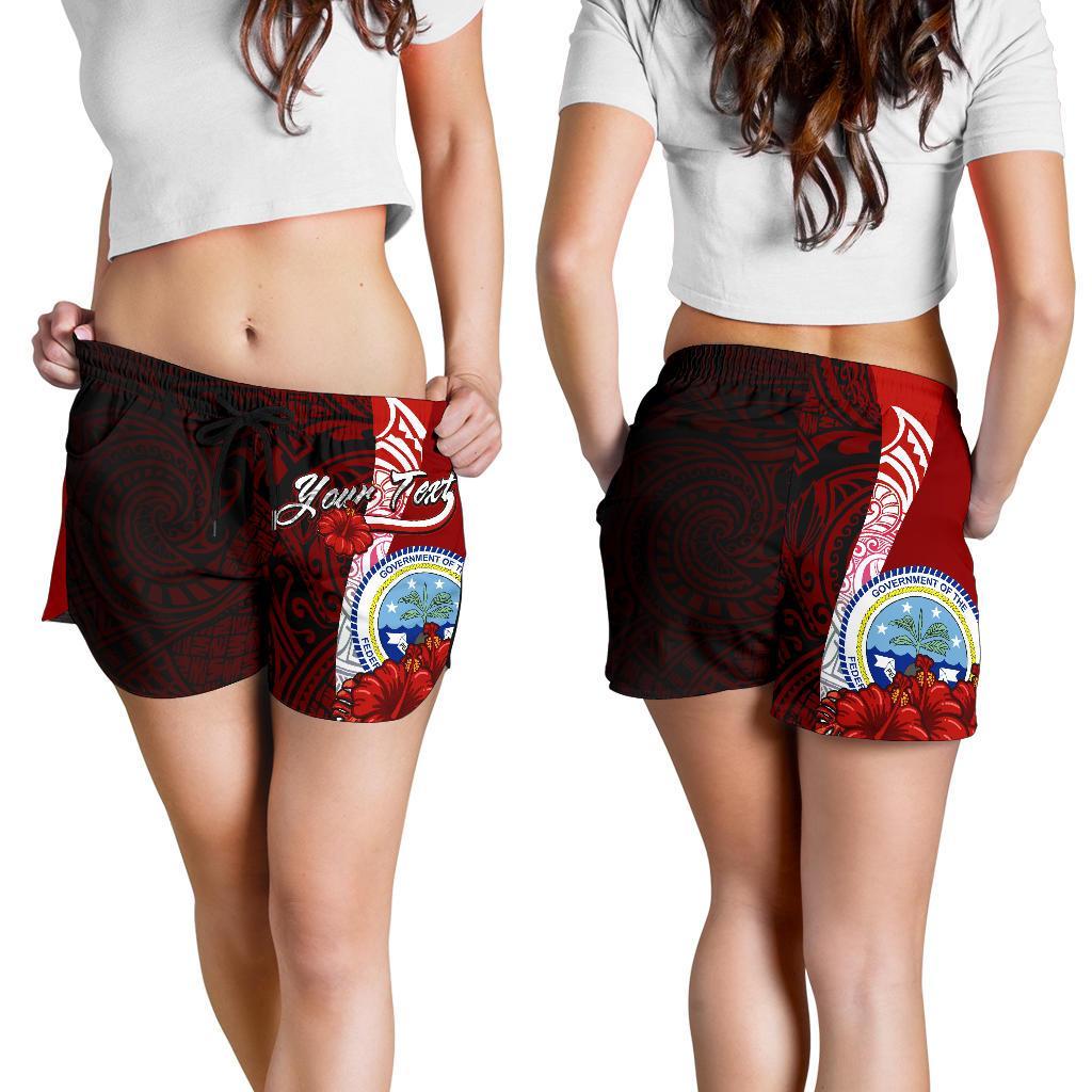 Federated States Of Micronesia Polynesian Custom Personalised Women's Shorts - Coat Of Arm With Hibiscus Women Red - Polynesian Pride