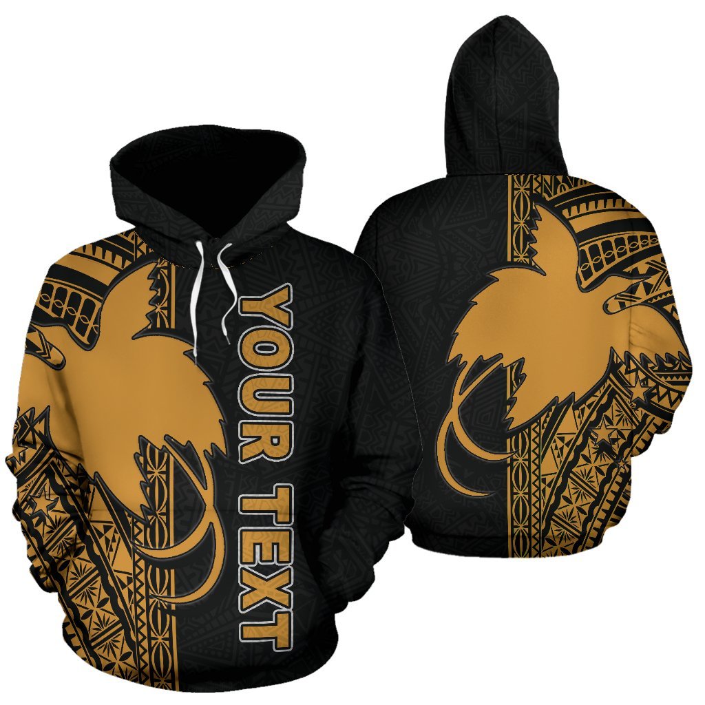 Papua New Guinea Polynesian ll Over Custom Hoodie Gold Line Unisex Black - Gold - Polynesian Pride