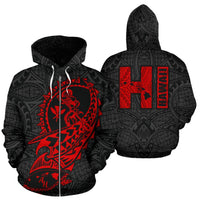 Polynesian Suffer Kanaka Warrior Hawaii Zip Hoodie Red Unisex Red - Polynesian Pride