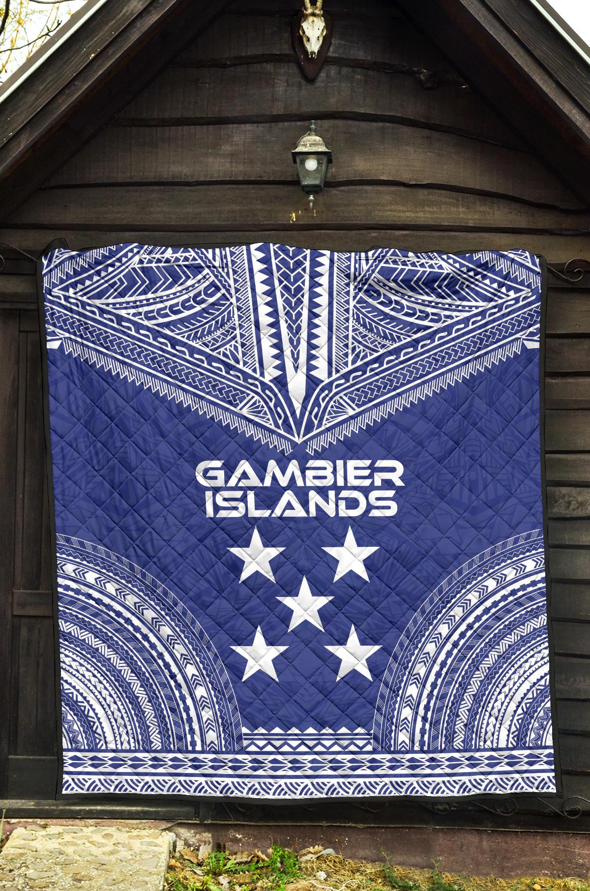 Gambier Islands Premium Quilt - Gambier Islands Flag Polynesian Chief lueag Version - Polynesian Pride