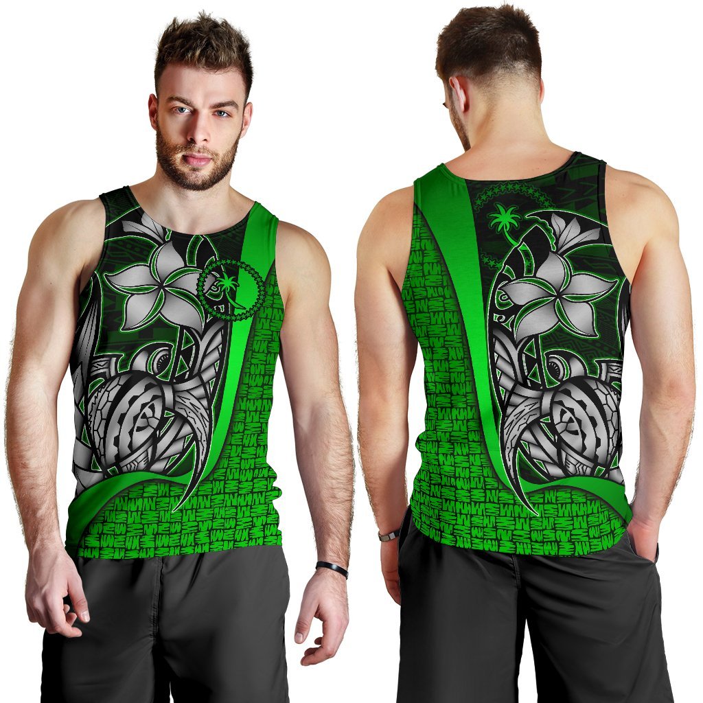 Chuuk Micronesia Men's Tank Top Green - Turtle With Hook Green - Polynesian Pride