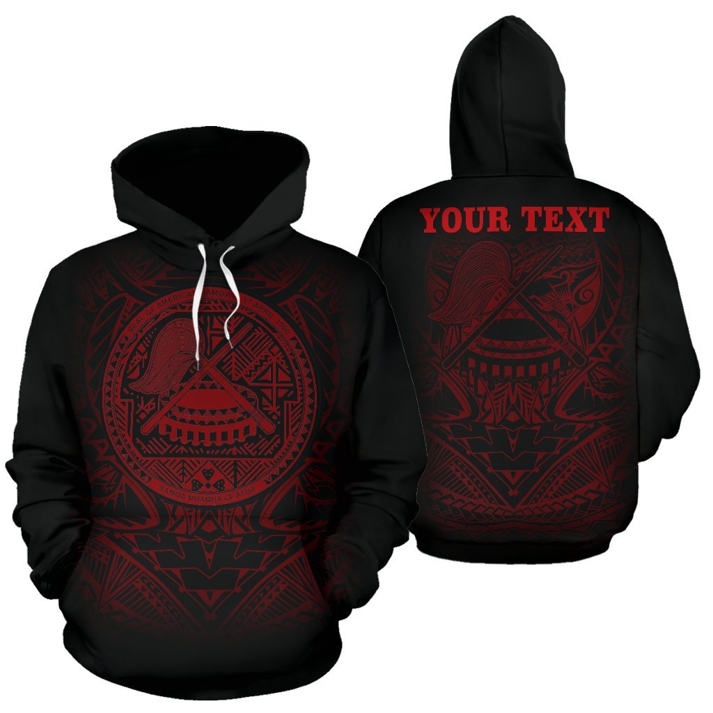 American Samoa Polynesian ll Over Custom Hoodie Tribal Pattern Unisex Black - Red - Polynesian Pride