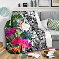 Marshall Islands Premium Blanket White - Turtle Plumeria Banana Leaf - Polynesian Pride