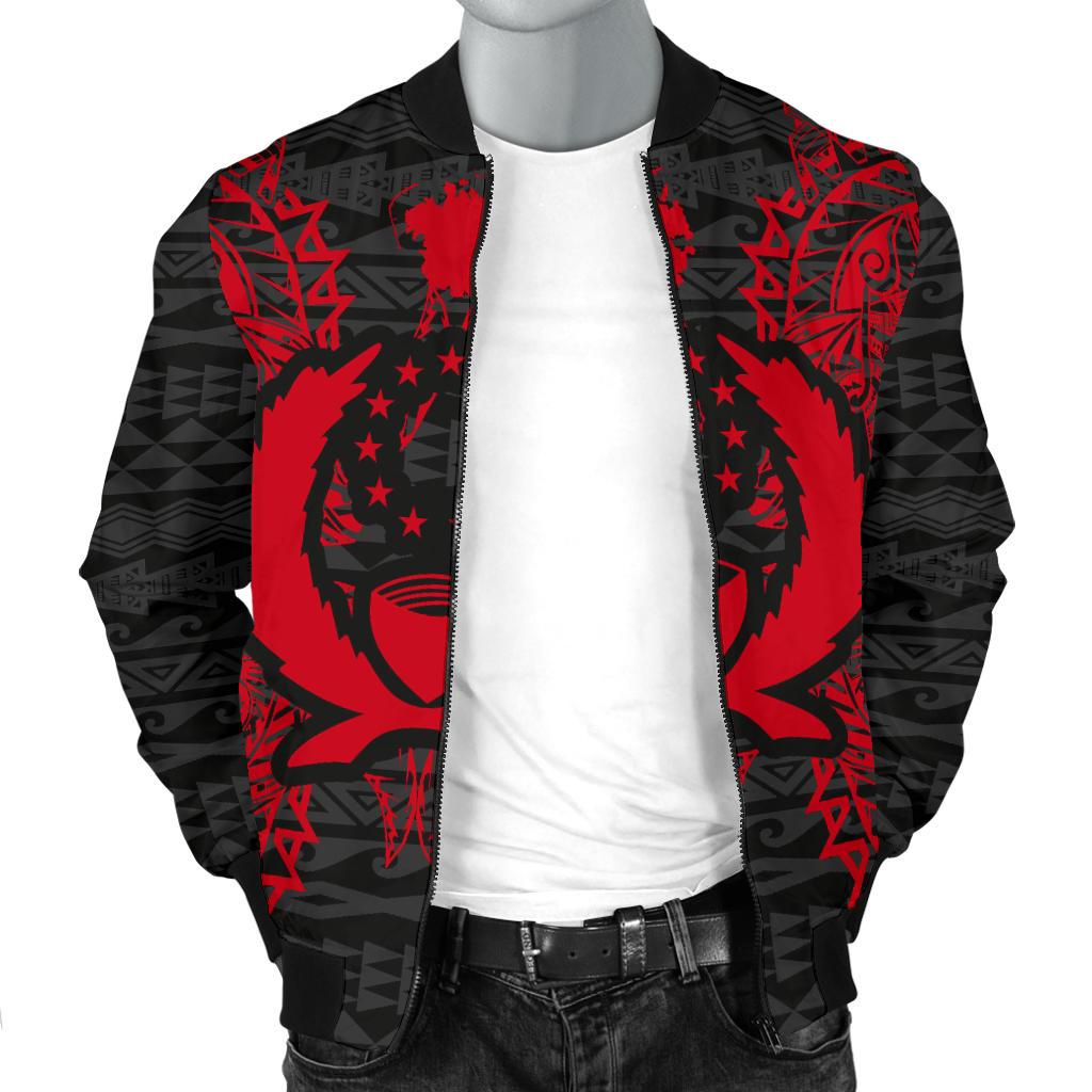 Pohnpei Polynesian Men's Bomber Jacket Map Red - Polynesian Pride