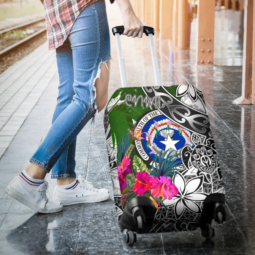 Northern Mariana Islands Luggage Covers White - Turtle Plumeria Banana Leaf - Polynesian Pride