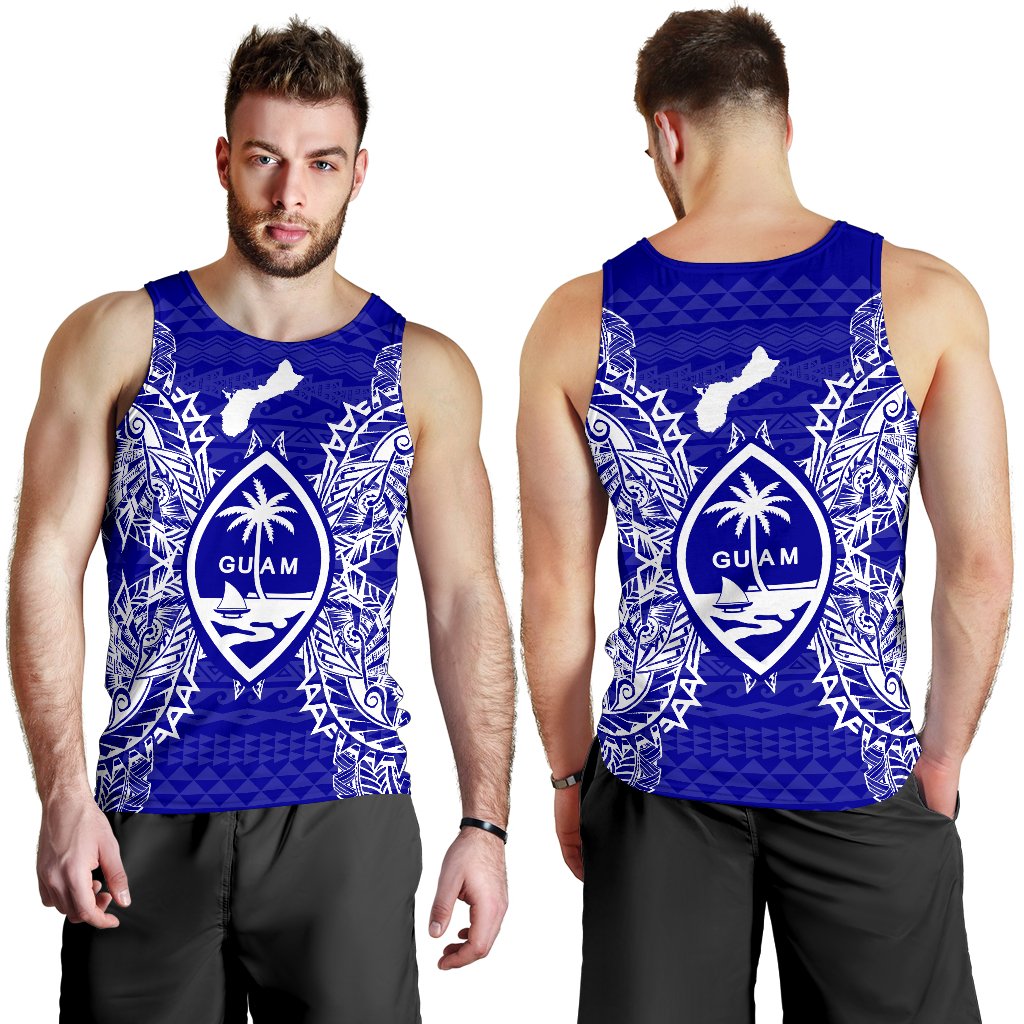 Guam Polynesian Men Tank Top Map Blue - Polynesian Pride