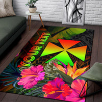 Wallis and Futuna Polynesian Personalised Area Rug - Hibiscus and Banana Leaves - Polynesian Pride