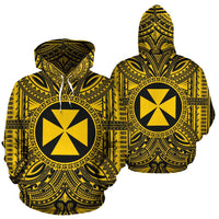 Wallis nd Futuna ll Over Hoodie Wallis nd Futuna Coat of rms Polynesian Gold Black - Polynesian Pride