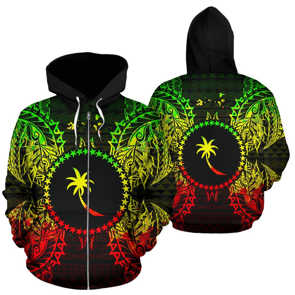 Chuuk Polynesian All Over Zip up Hoodie Map Reggae Unisex Reggae - Polynesian Pride