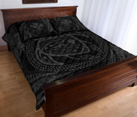 Hawaiian Kanaka Honu Hibiscus Tornando Gray Polynesian Quilt Bed Set - Polynesian Pride