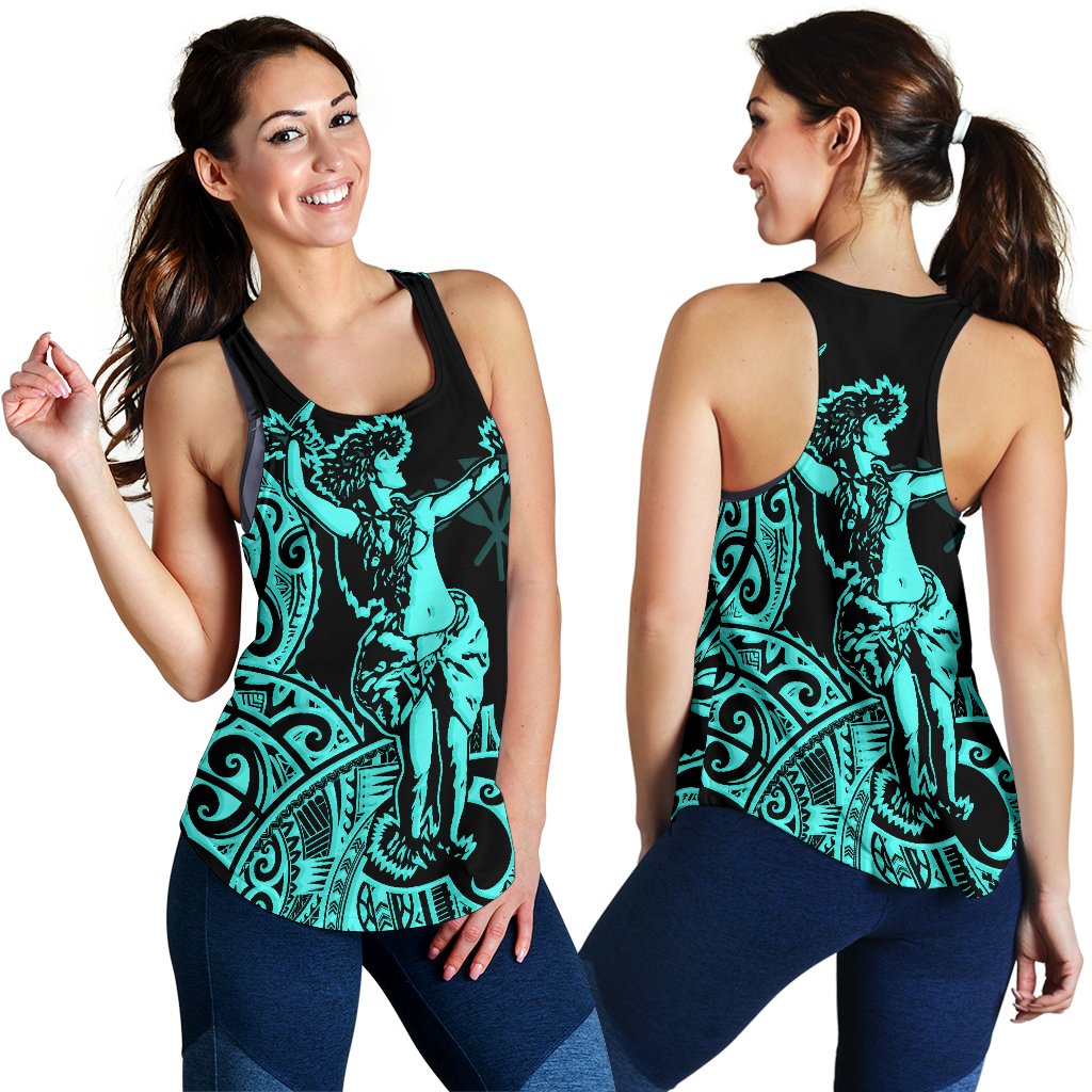 Polynesian Hawaii Women's Racerback Tank - Hula Girl Neon Blue Blue - Polynesian Pride