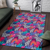 Tropical Exotic Leaves And Flowers On Geometrical Ornament. Rug - Polynesian Pride