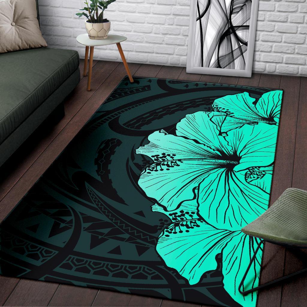 Royal Hibiscus Polynesian Tribal Area Rug Turquoise AH - Polynesian Pride