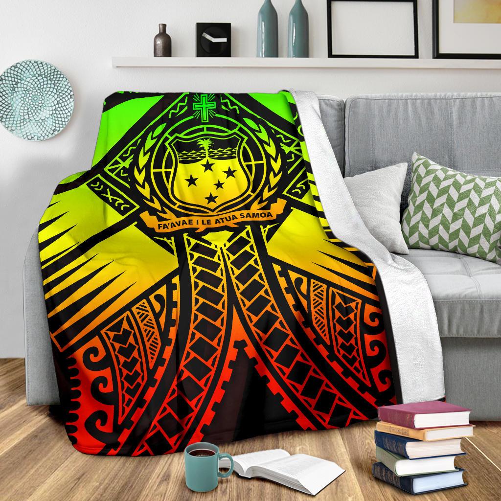 Samoa Polynesian Premium Blanket - Samoa Reggae Seal with Polynesian Tattoo - Polynesian Pride