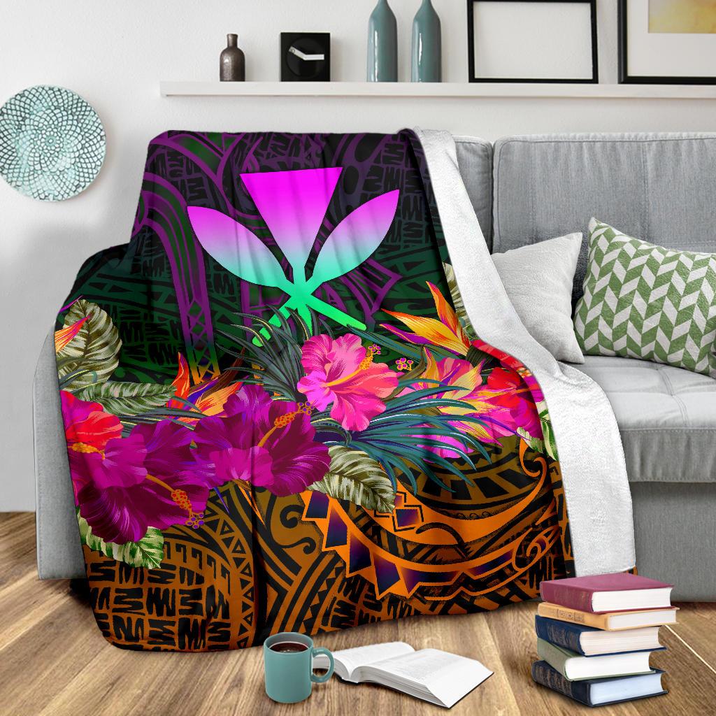 Polynesian Hawaii Kanaka Maoli Premium Blanket - Summer Hibiscus - Polynesian Pride