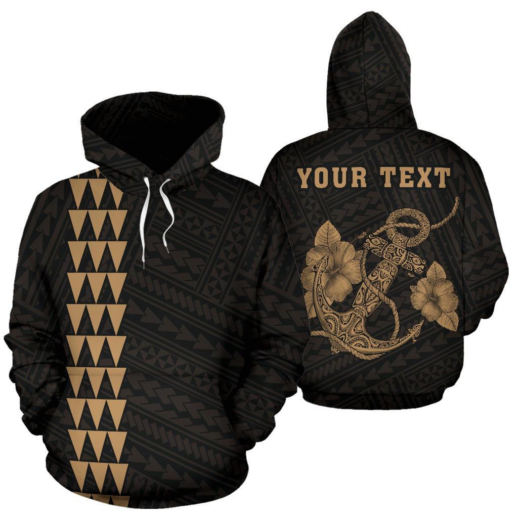 Polynesian Kakau Anchor Hibiscus Hawaii Custom Hoodie Gold Unisex Gold - Polynesian Pride