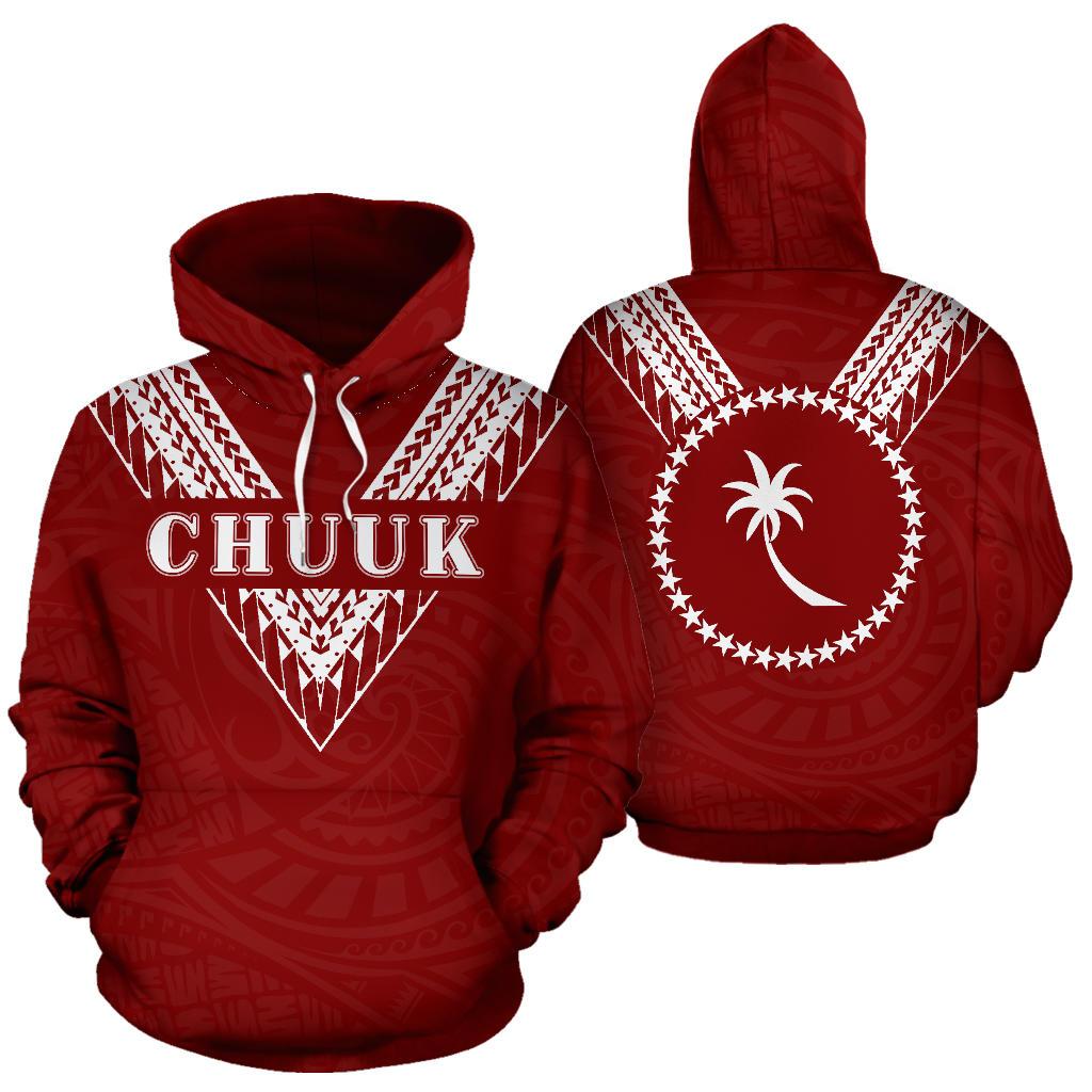 Chuuk All Over Hoodie Red Sailor Style Unisex Red - Polynesian Pride