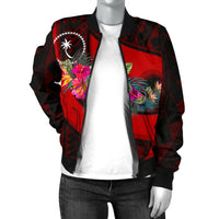 Chuuk Sp - Polynesian Hook And Hibiscus Bomber Jacket (Red) - Polynesian Pride