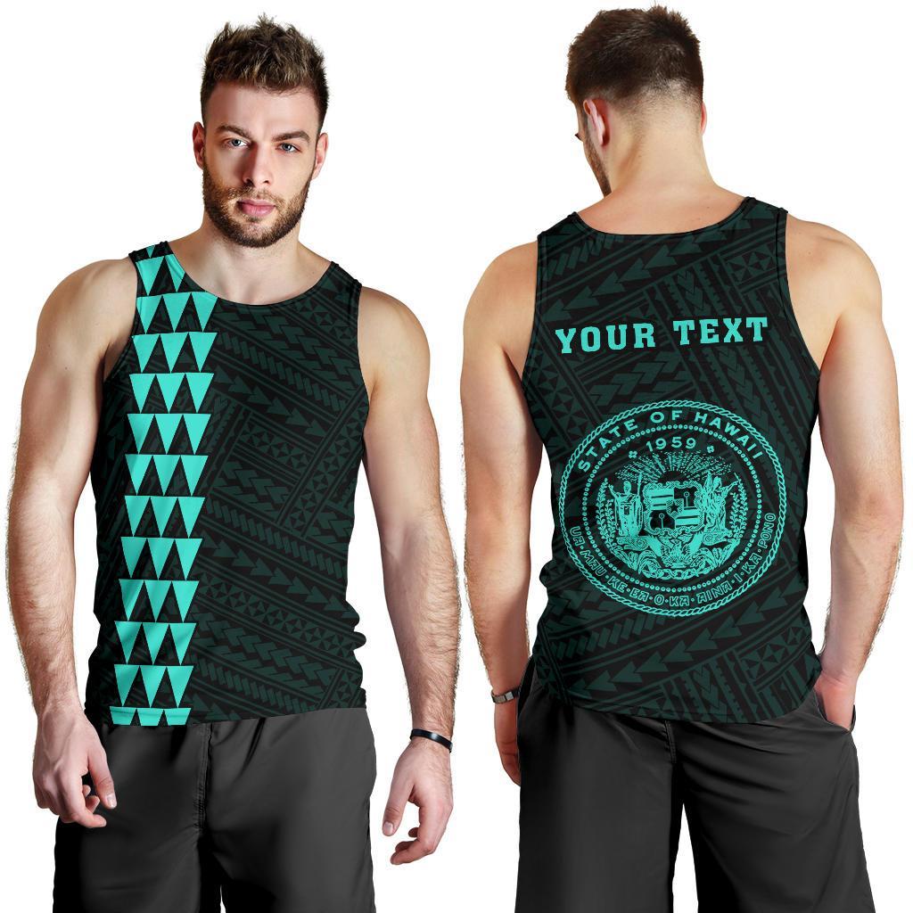 Hawaii Kakau Polynesian Coat Of Arms Personalized Men's Tank Top - Turquoise Turquoise - Polynesian Pride