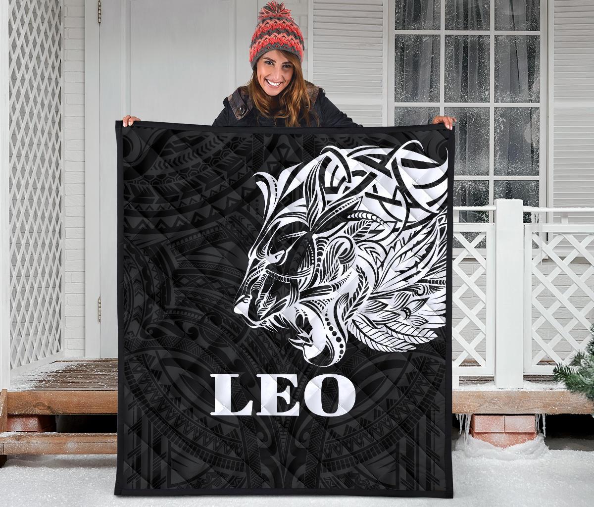 Sun In Leo Zodiac Premium Quilt Polynesian Tattoo Simple - White - Polynesian Pride