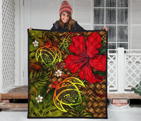 Hawaii Lauhala Hibiscus Polynesian Tropical Reggae Premium Quilt - Wake Style - AH - Polynesian Pride
