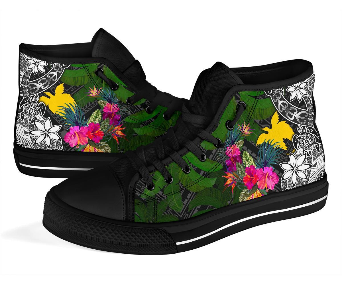 Papua New Guinea High Top Shoes - Turtle Plumeria Banana Leaf - Polynesian Pride
