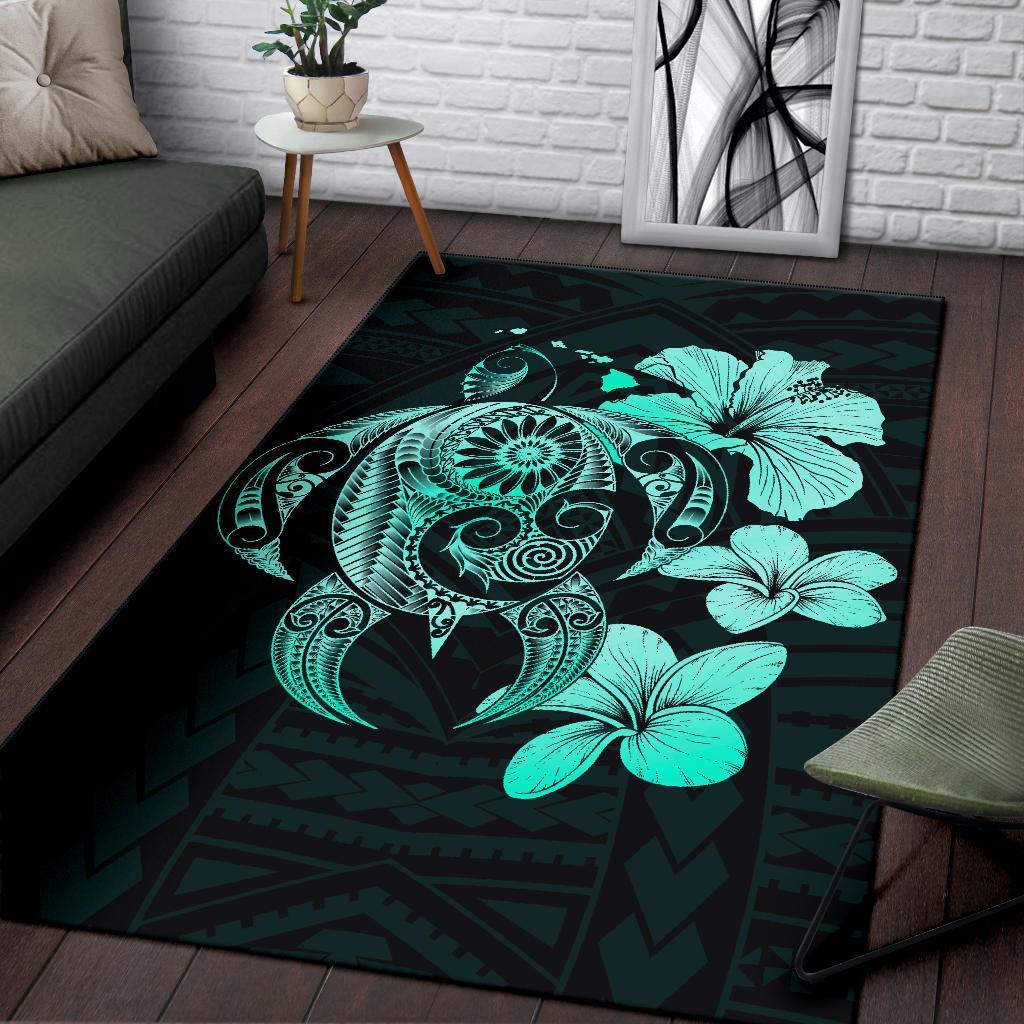 Hibiscus Plumeria Mix Polynesian Turtle Area Rug AH - Polynesian Pride