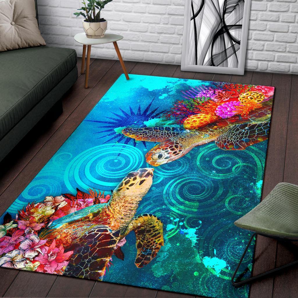 Marshall Islands Area Rug - Sea Turtle Coral Treasure - Polynesian Pride