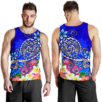 Polynesian Men's Tank Top - Turtle Plumeria Blue Color - Polynesian Pride