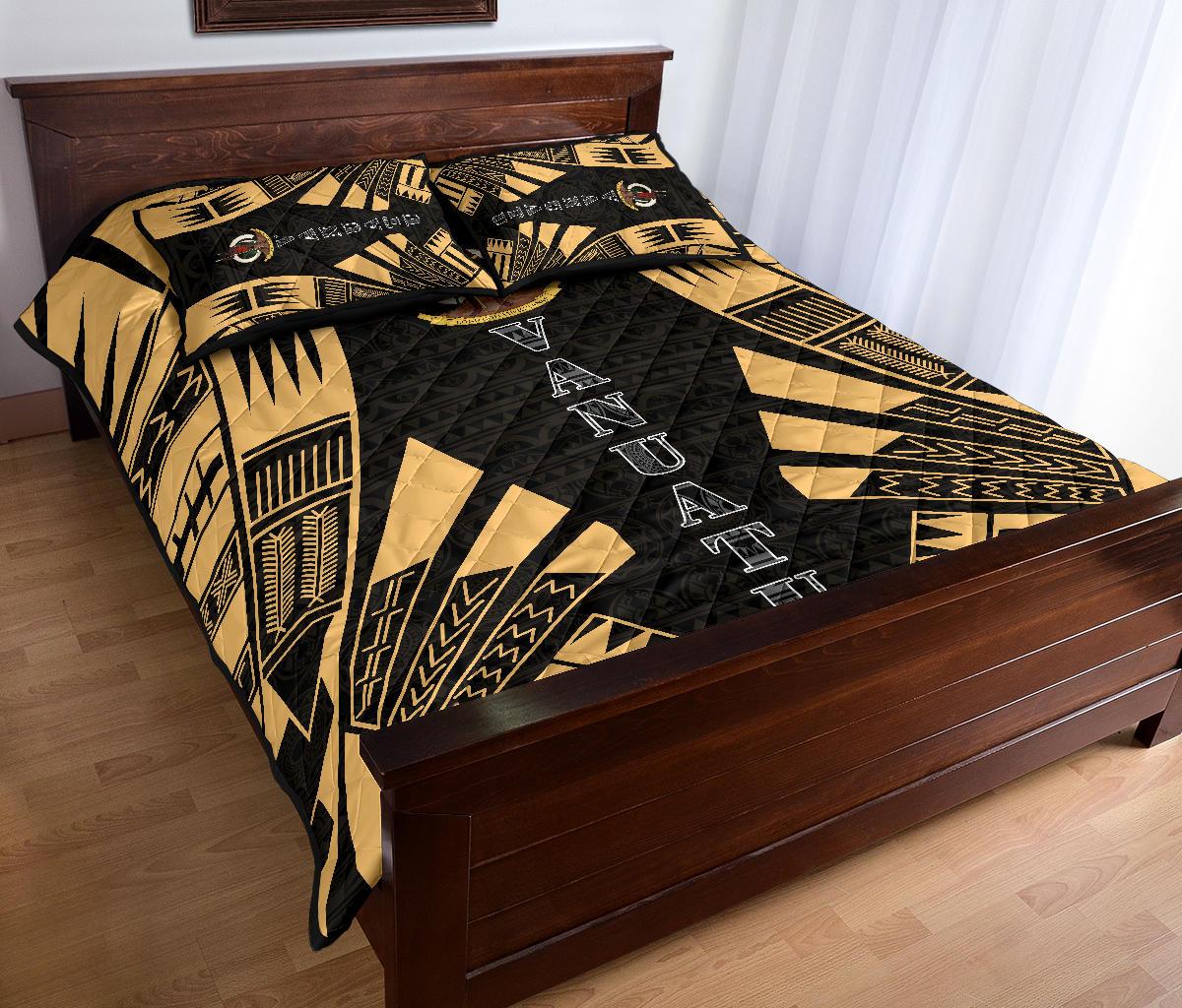 Vanuatu Quilt Bed Set - Vanuatu Coat Of Arms Yellow Tattoo Style - Polynesian Pride