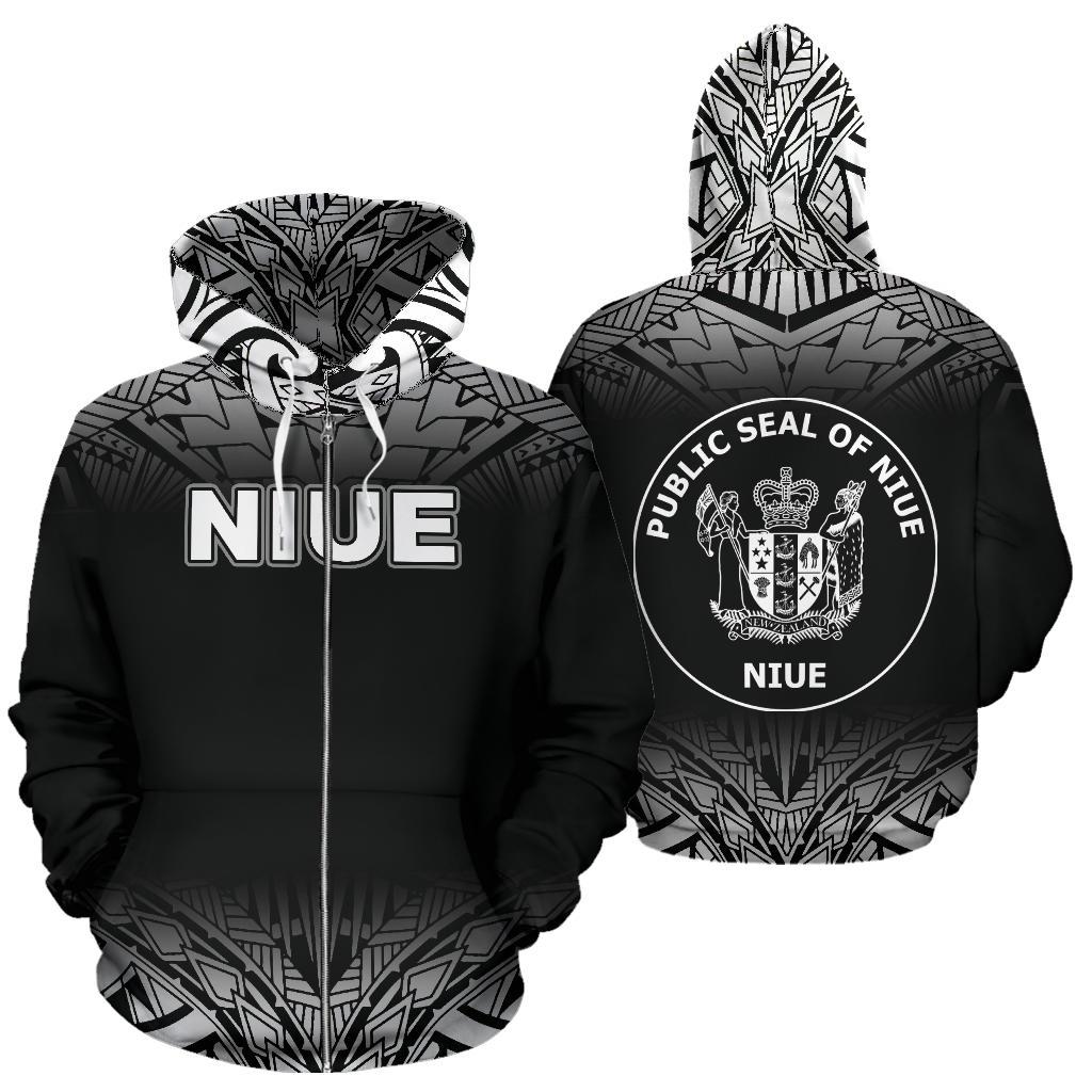 Niue Polynesian Zip up Hoodie Fog Black Unisex Black - Polynesian Pride