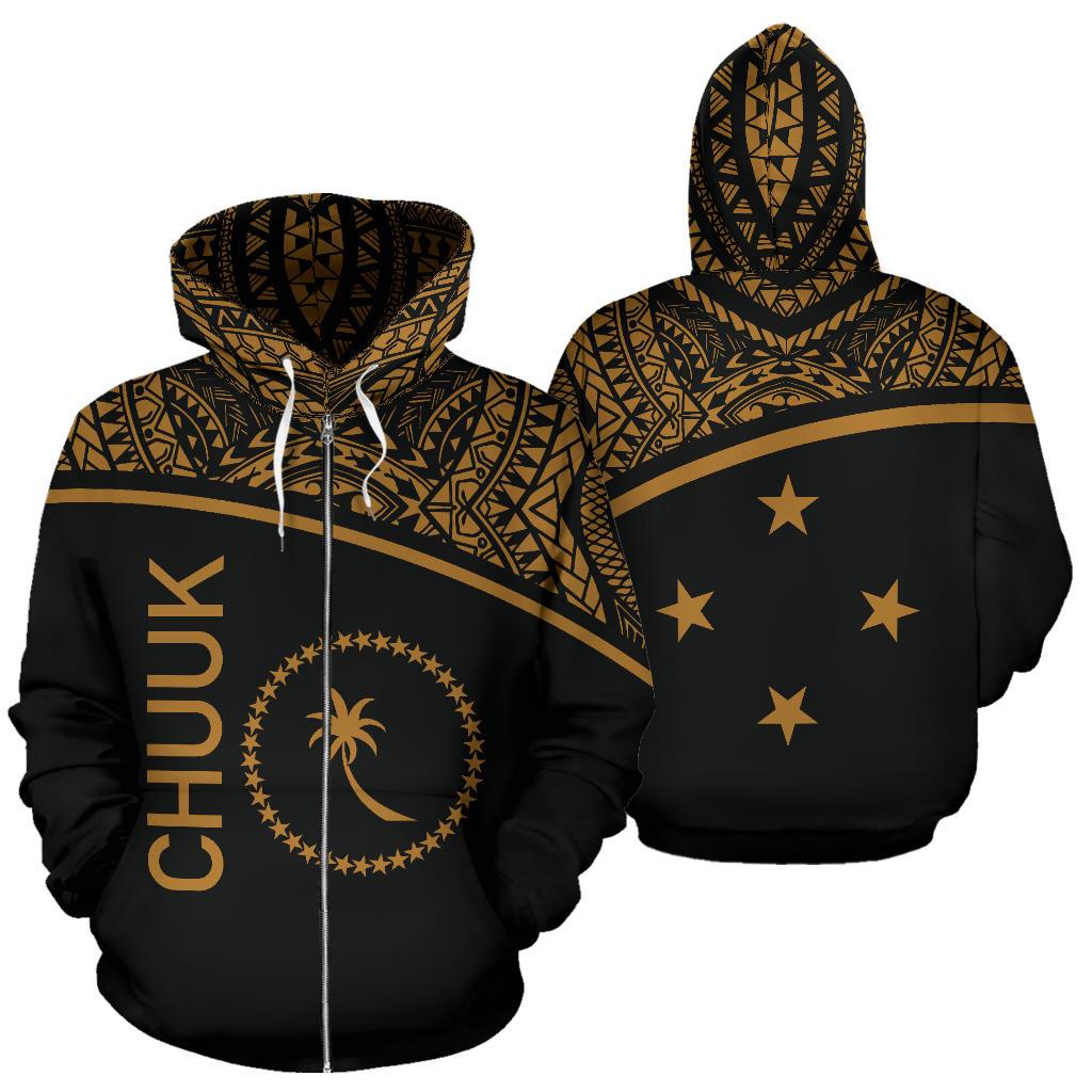 Chuuk All Over Zip up Hoodie Micronesia Curve Gold Style Unisex Gold - Polynesian Pride