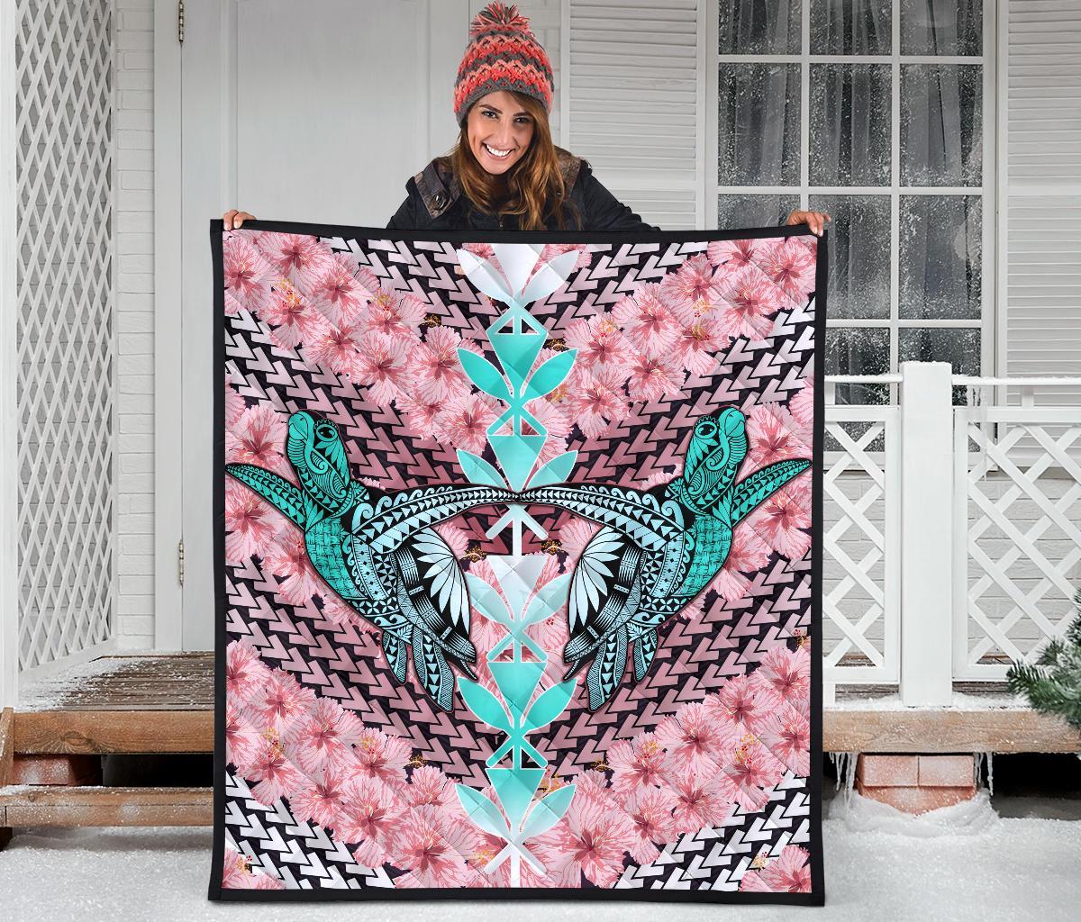 Hawaii Turtle Kanaka Hibiscus Tropical Polynesian Premium Quilt - Sweet Style - AH - Polynesian Pride