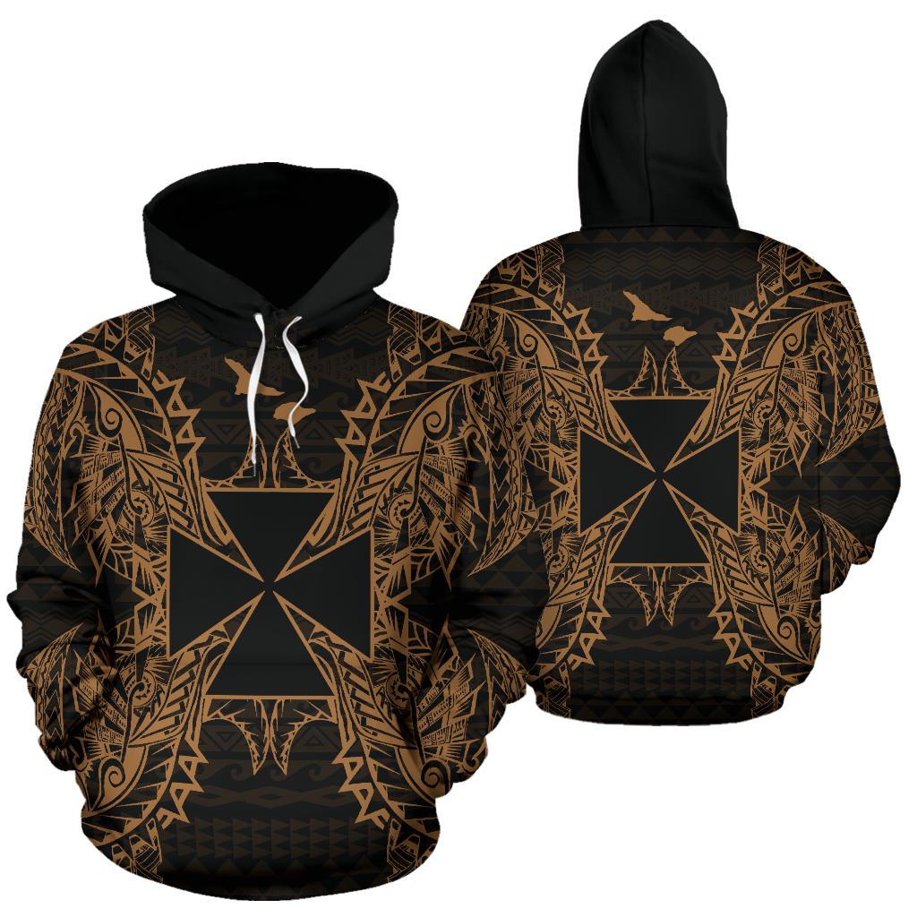 Wallis nd Futuna Polynesian ll Over Hoodie Map Gold Unisex Gold - Polynesian Pride