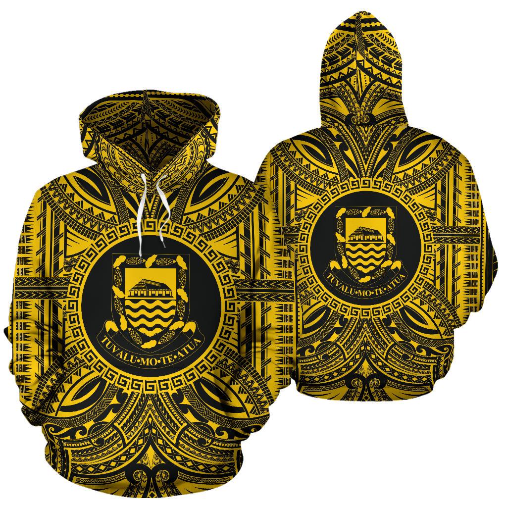 Tuvalu ll Over Hoodie Tuvalu Coat of rms Polynesian Gold Black - Polynesian Pride