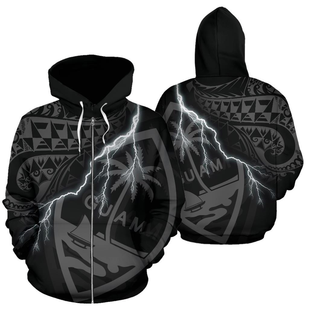 Guam Polynesian Zip up Hoodie Lighting Thunder Unisex Black - Polynesian Pride