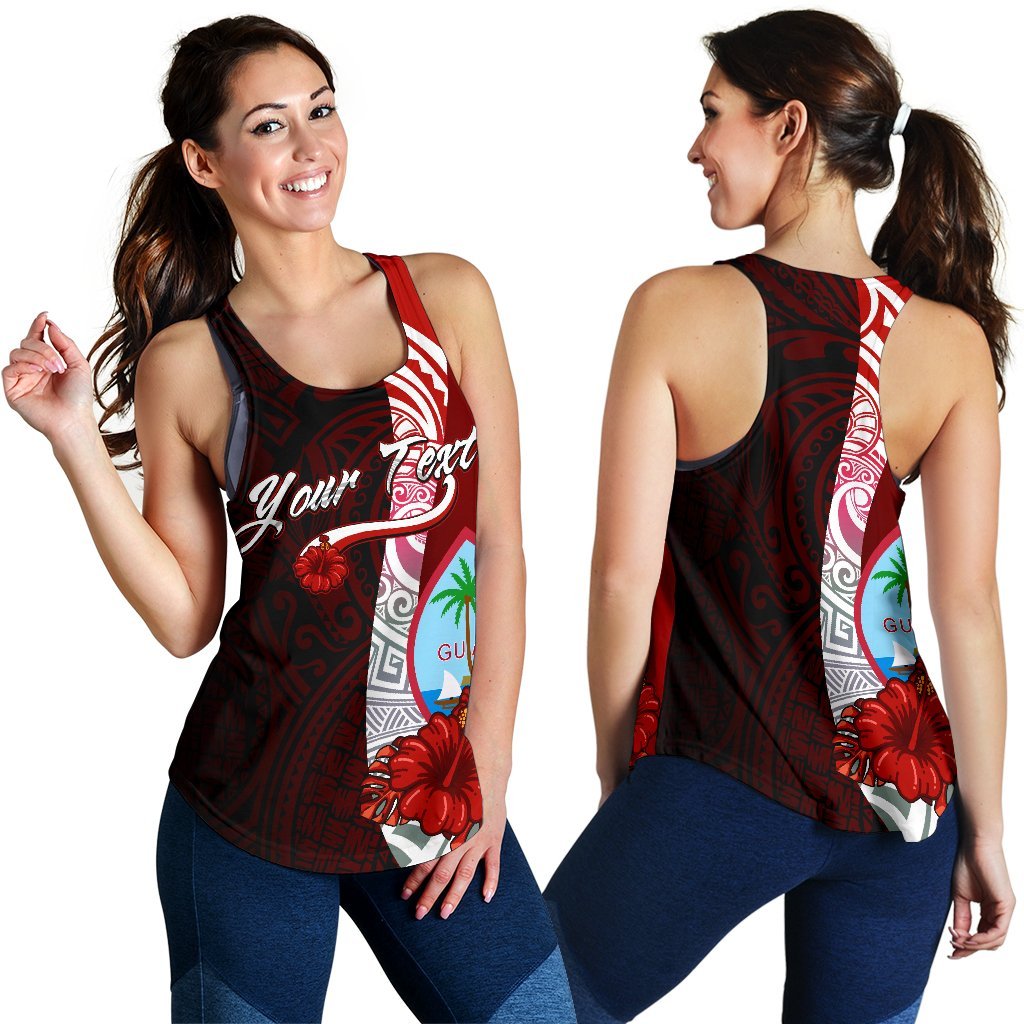 Guam Polynesian Custom Personalised Women's Racerback Tank - Coat Of Arm With Hibiscus Red - Polynesian Pride