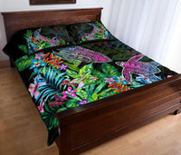 Hawaii Shark Turtle Tropical Polynesian Quilt Bed Set - Happy Style - AH - Polynesian Pride