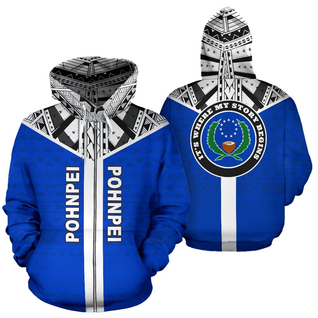 Pohnpei All Over Zip up Hoodie Micronesian Homeland Unisex Blue - Polynesian Pride