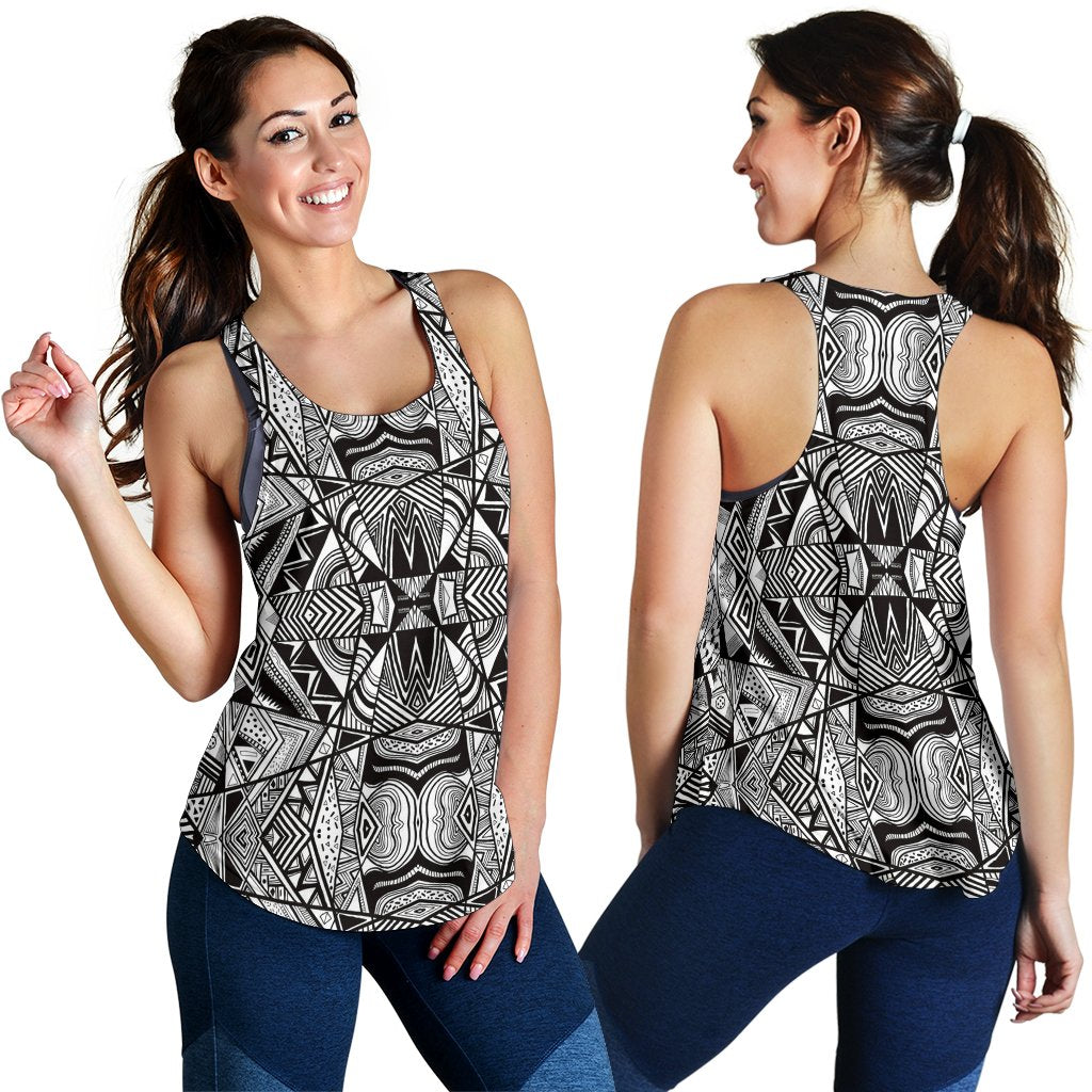 Polynesian Tribal Women's Racerback Tank White And Black White - Polynesian Pride