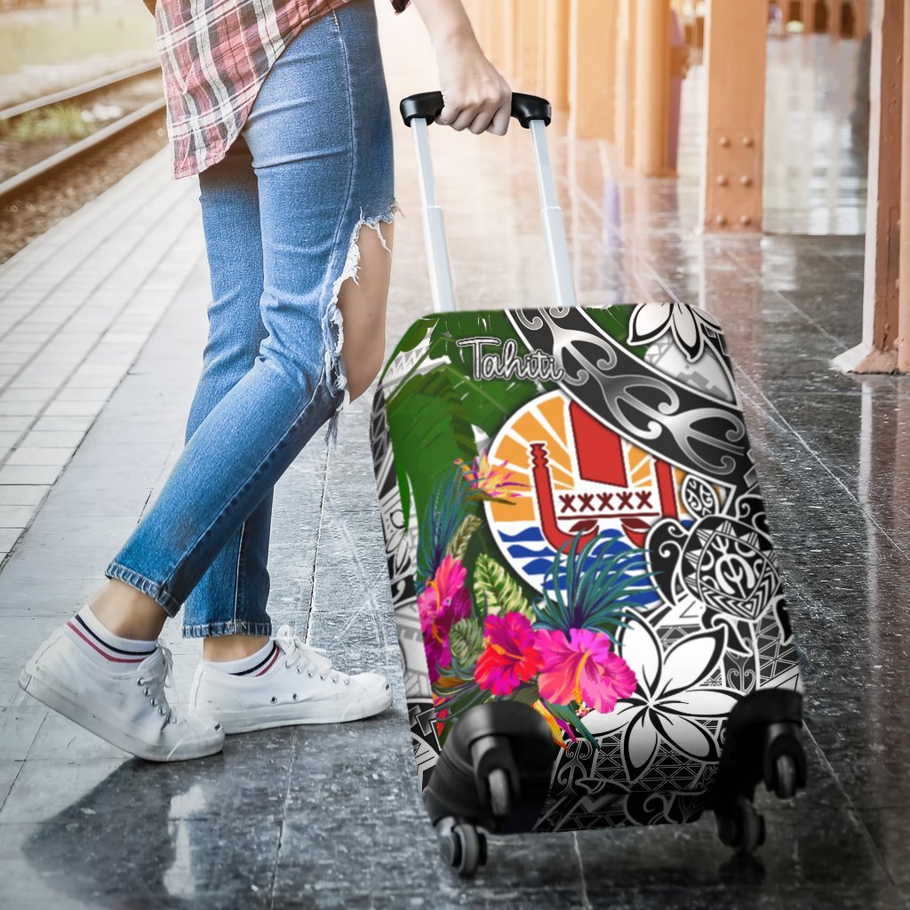 Tahiti Luggage Covers White - Turtle Plumeria Banana Leaf - Polynesian Pride