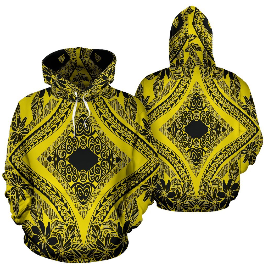 Hawaii Hoodie Polynesian Plumeria Mix Yellow Black Pullover - Polynesian Pride