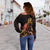 Vanuatu Polynesian Women's Off Shoulder Sweater - Turtle With Blooming Hibiscus Gold - Polynesian Pride