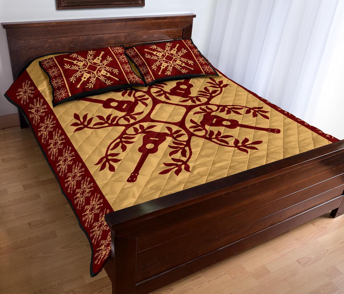 Hawaiian Quilt Pattern Guitar Quilt Bed Set - Polynesian Pride