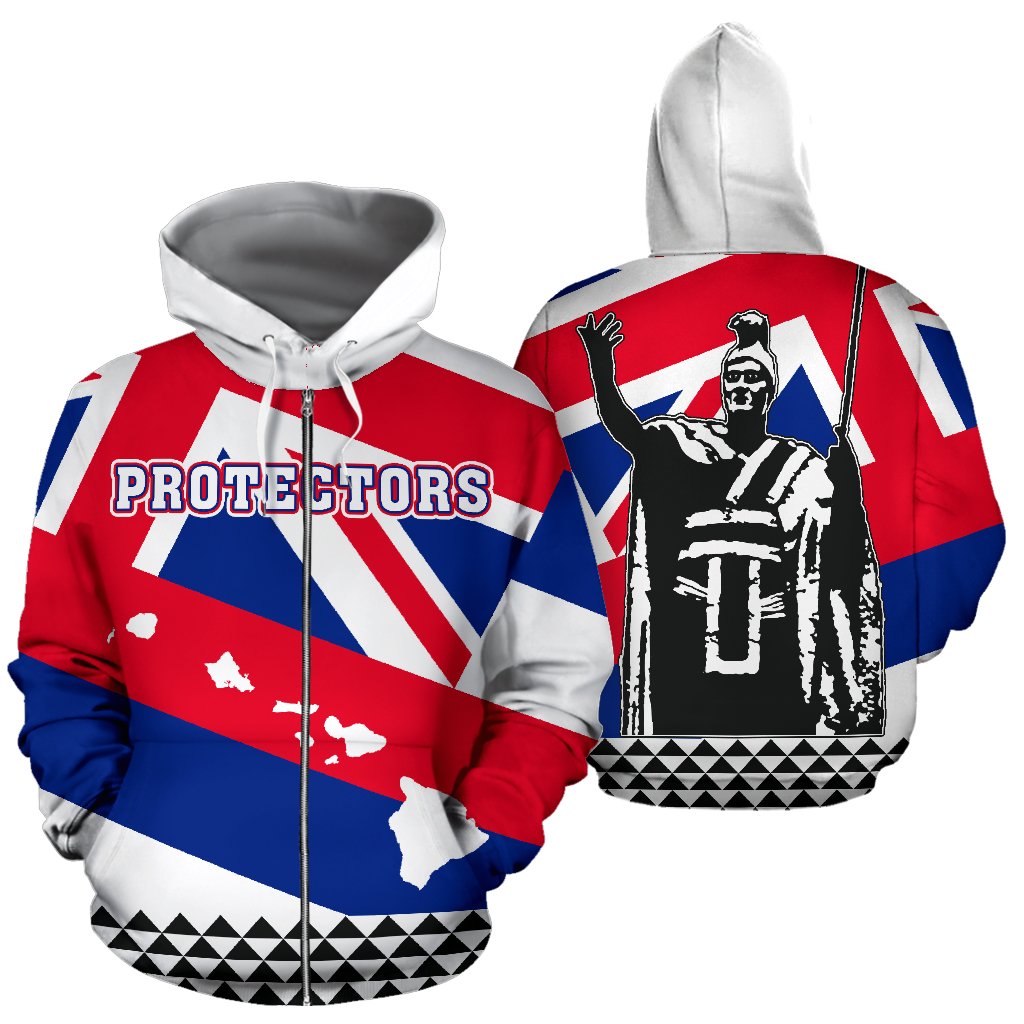 PROTECTORS Hawaii Flag Poly Tribal Zipper Hoodie Unisex White - Polynesian Pride