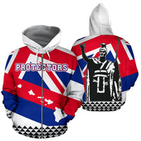 PROTECTORS Hawaii Flag Poly Tribal Zipper Hoodie Unisex White - Polynesian Pride