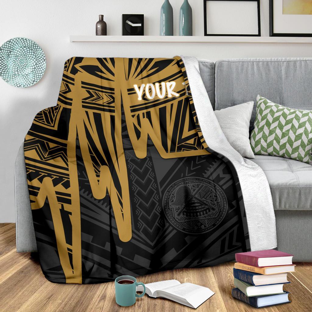 American Samoa Personalised Premium Blanket - Seal With Polynesian Pattern Heartbeat Style (Gold) - Polynesian Pride