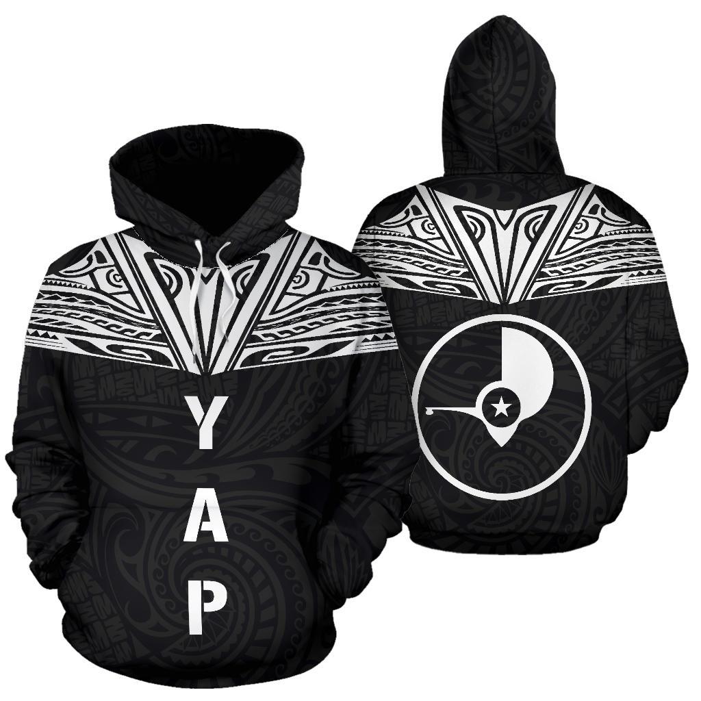 Yap All Over Hoodie Neck Style Unisex Black - Polynesian Pride