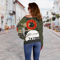 Anzac Maori Women Off Shoulder Sweater Camo Lest For Get - Polynesian Pride