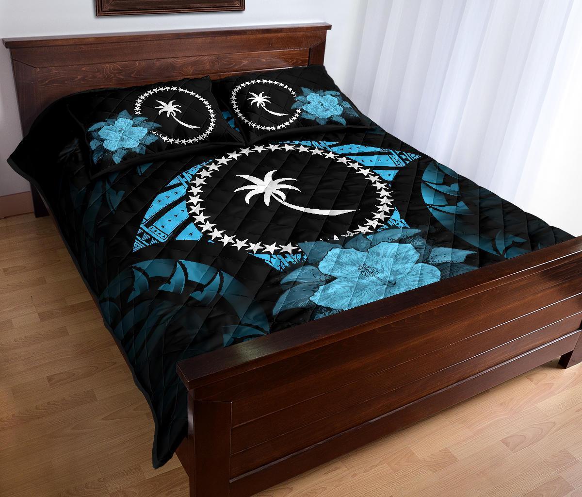 Chuuk Polynesian Quilt Bed Set Hibiscus Blue - Polynesian Pride